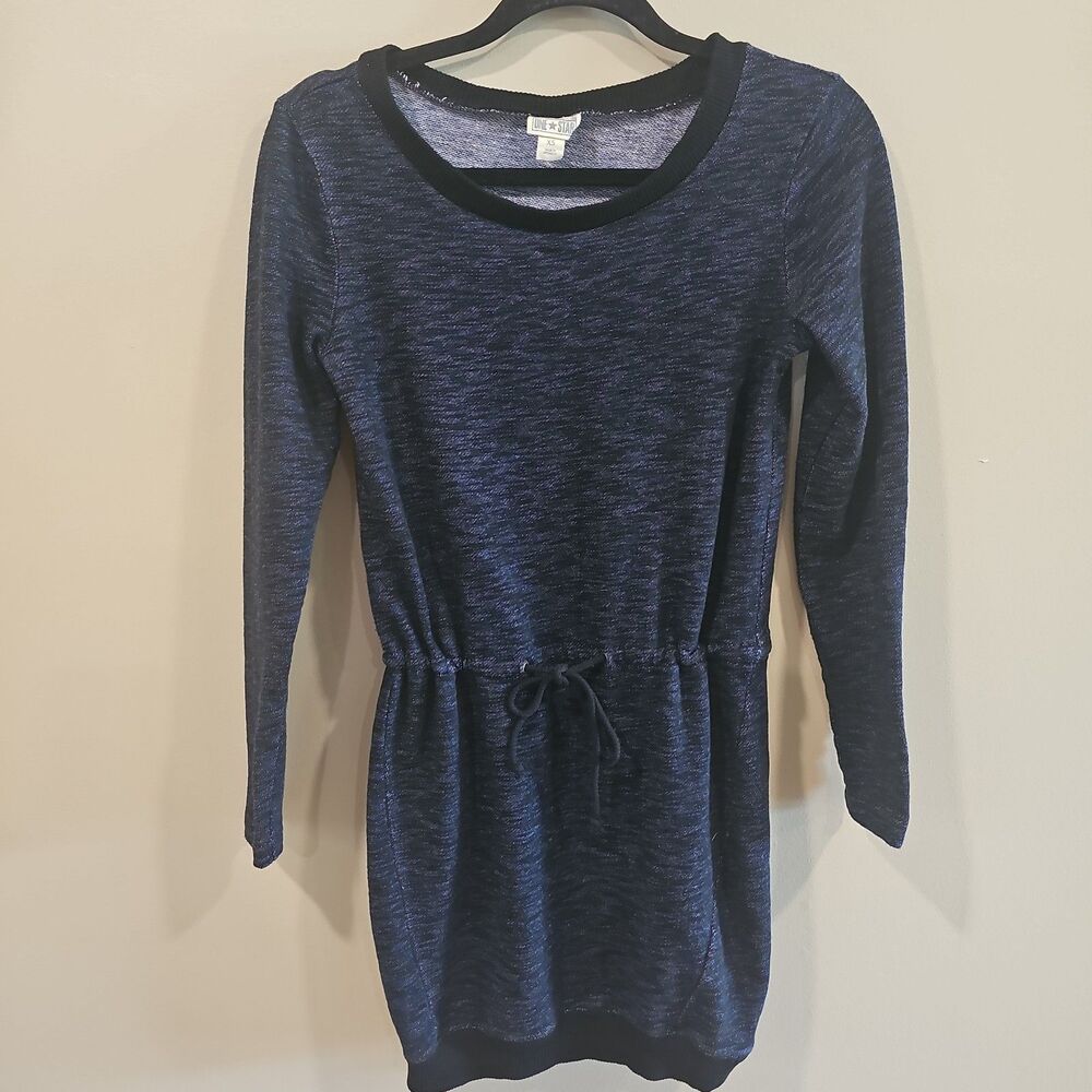 Converse Sweater Dress Womens XS Blue Knit Long Sleeve Drawstring